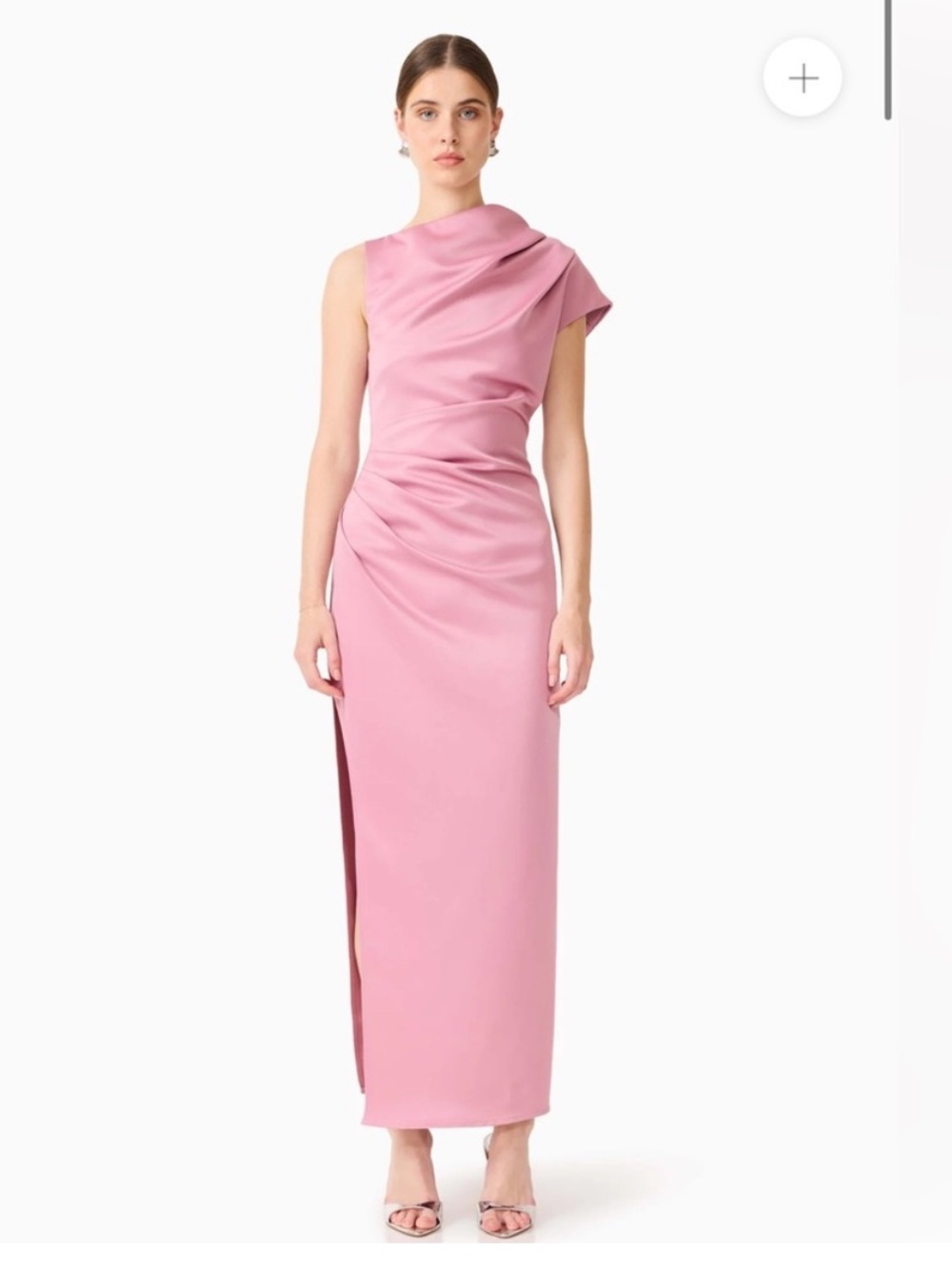 Elliatt coralie pink sateen high neckline draped slit detail maxi dress Large